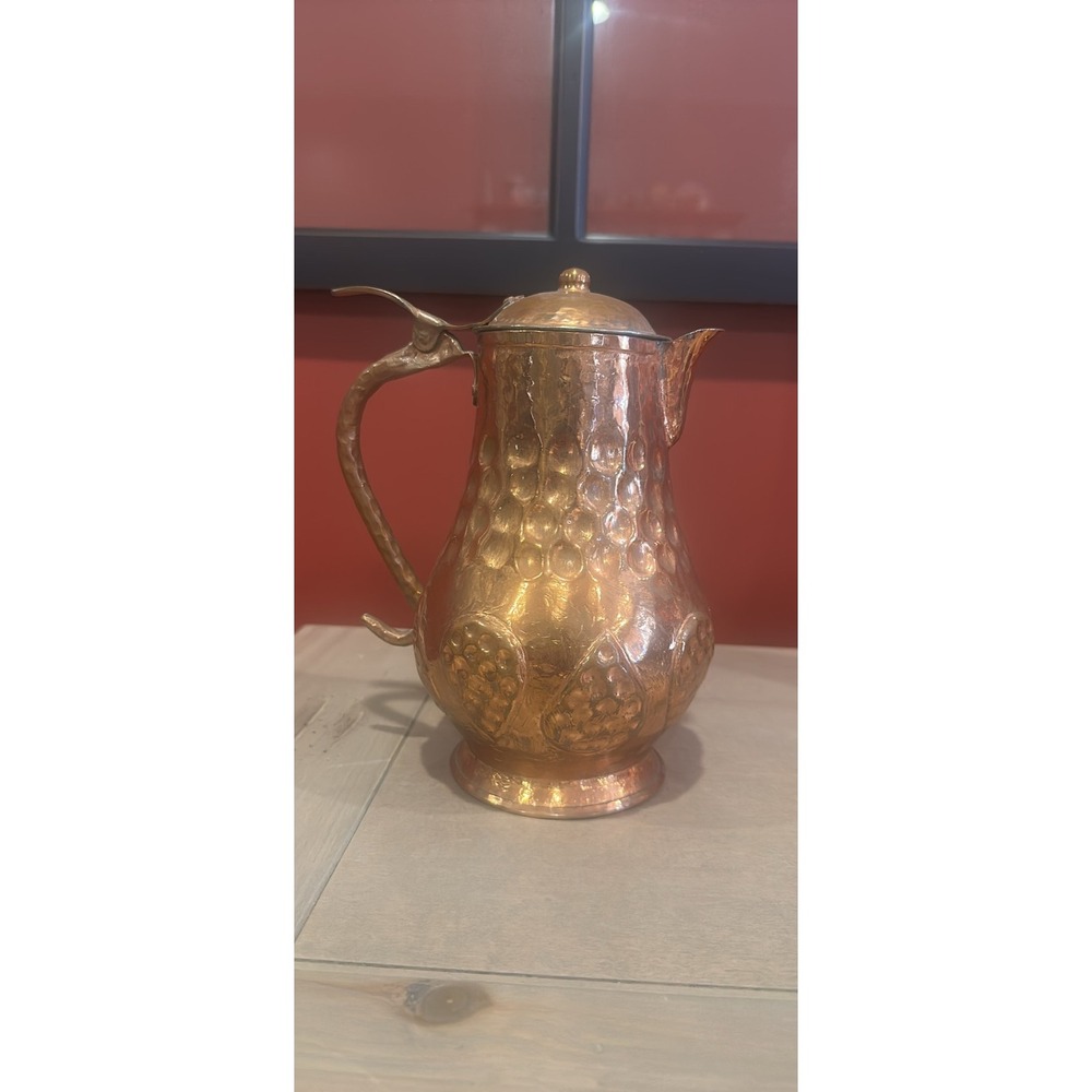 Vintage Copper Pitcher Hand Made Hammered Made in Albania Numbered